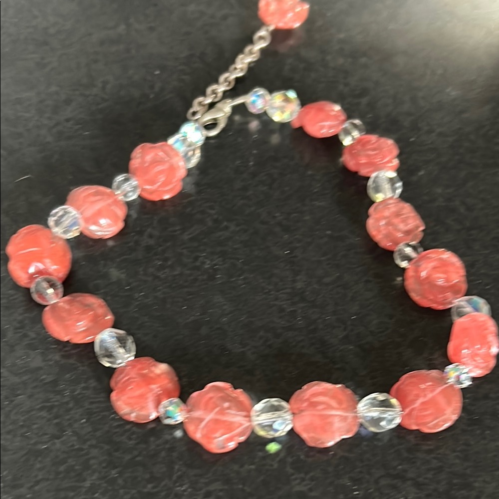 Elegant sterling silver  Rose Quartz,Swarovski Beaded Bracelet
